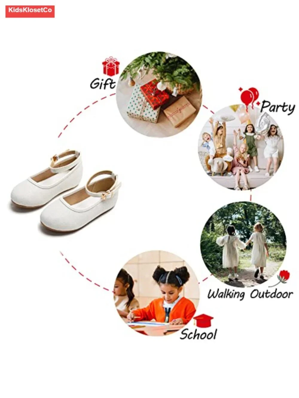 Toddler Sparkly Ballet Flats with Hook & Loop Closure, Anti-Slip Rubber Sole